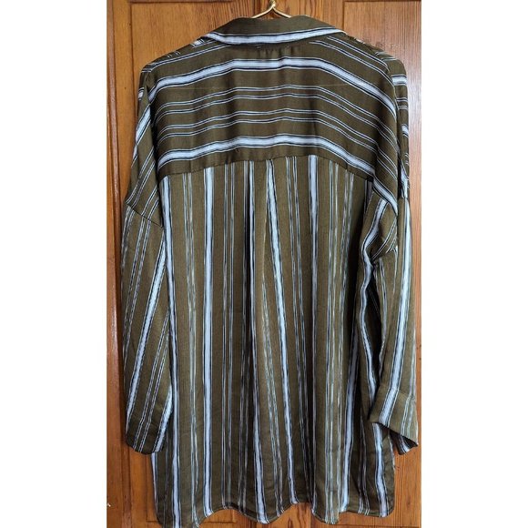 Umgee Top Womens Large Green White Striped Gauzy Oversized Tunic Blouse - Picture 5 of 8